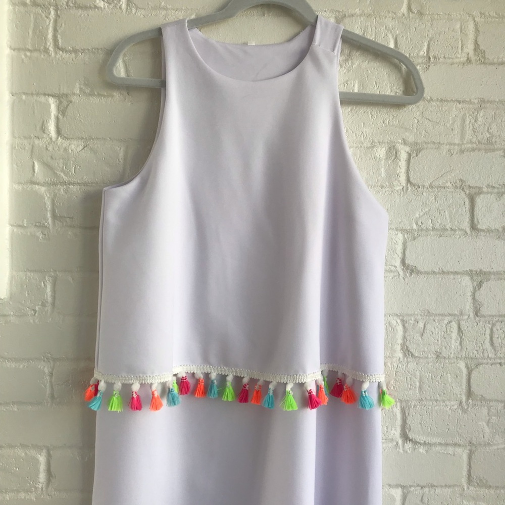 White dress with neon colors summer medium - Picture 6 of 8